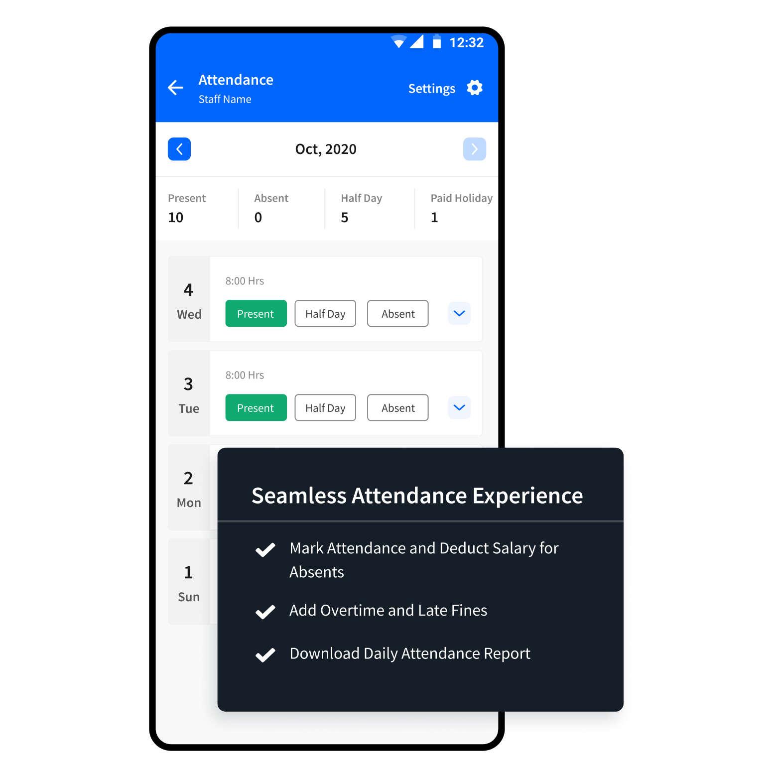 Keep track of your staff attendance